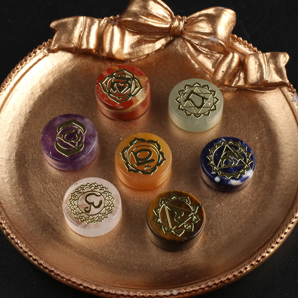 7pcs/set Crystal Tiger Eye Stone Natural Stone Seven Chakra Healing Reiki Energy Stone Yoga Aura Gemstone Ornaments Home Crafts