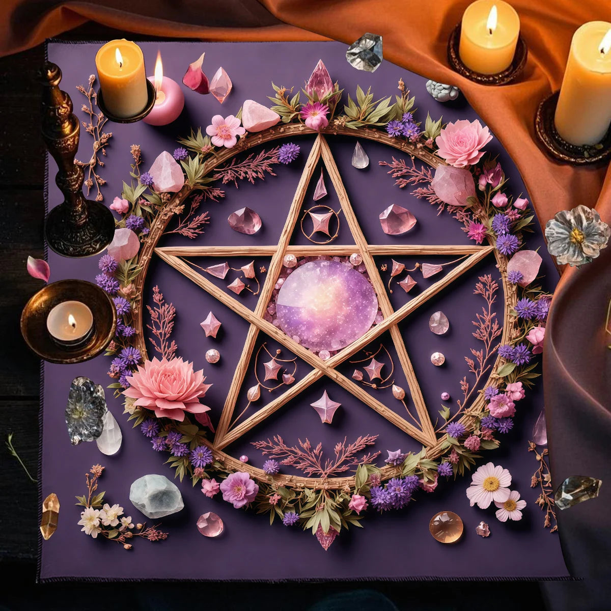 Tarot Tablecloth Sun & Moon Divination Altar Cloth Flower of Life Night Sky Tarot Cloth Astrology Universe Golden Star Tarot Mat