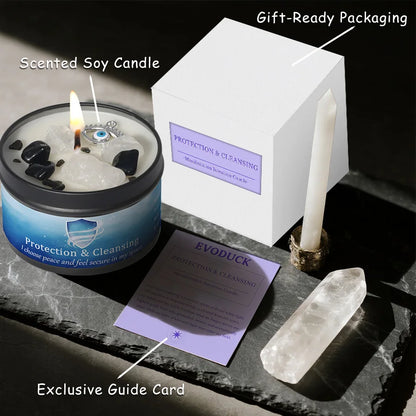 White Sage Frankincense Crystal Scented Candle Protection Cleansing Aromatherapy Meditation Room Decor Spiritual Yoga Gift 3oz