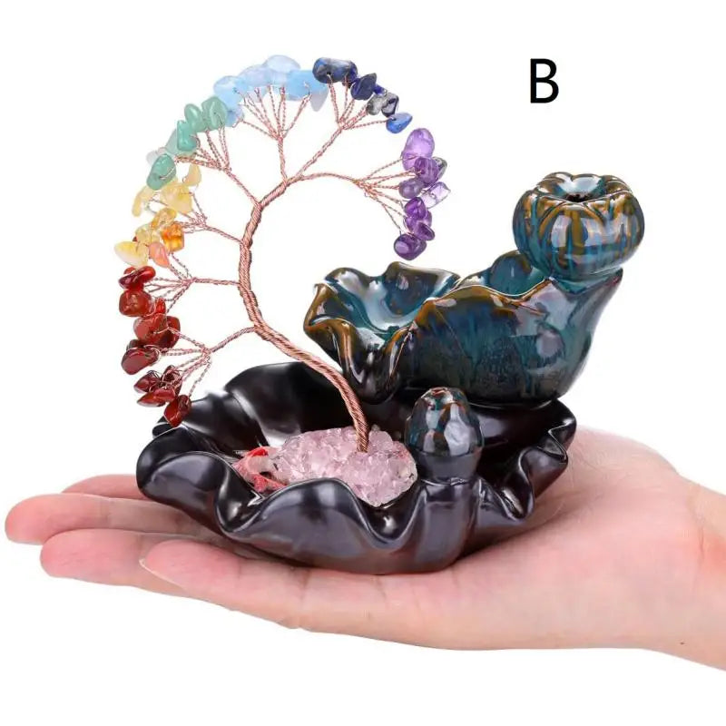 Healing Stones: 7 Chakra Crystal Tree Incense Burner for Wealth & Good Luck