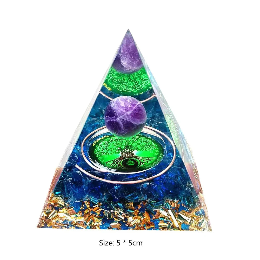 Crystal Energy Orgone Pyramid - Chakra Stone Meditation Gift