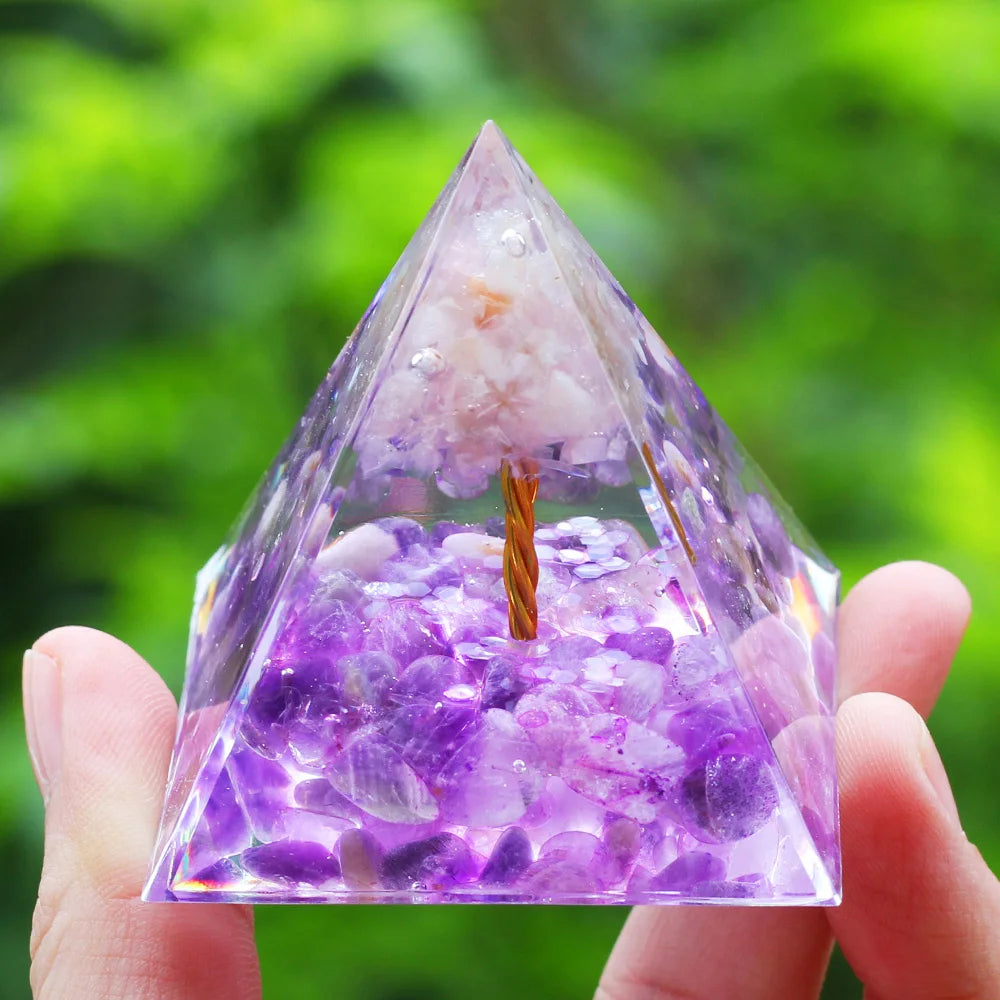 Crystal Energy Orgone Pyramid - Chakra Stone Meditation Gift
