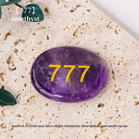 1pc Natural Crystal Worry Relief Stone Amethyst Number 777 Palm Stone Massage Stone Home Decoration Ornament Lucky Stone