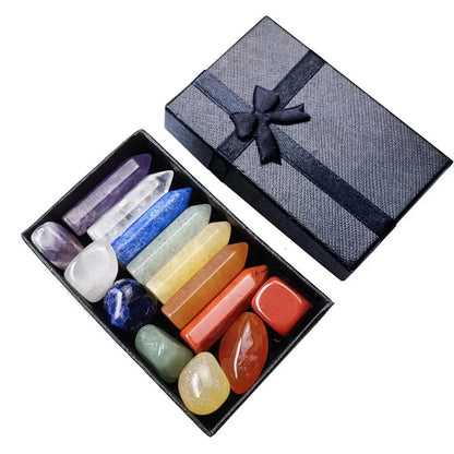 Natural Stone Crystal Gemstone Chakras Healing Quartz Mineral Ornament Home Decoration High Quality Gifts Box 14 PCS/Set