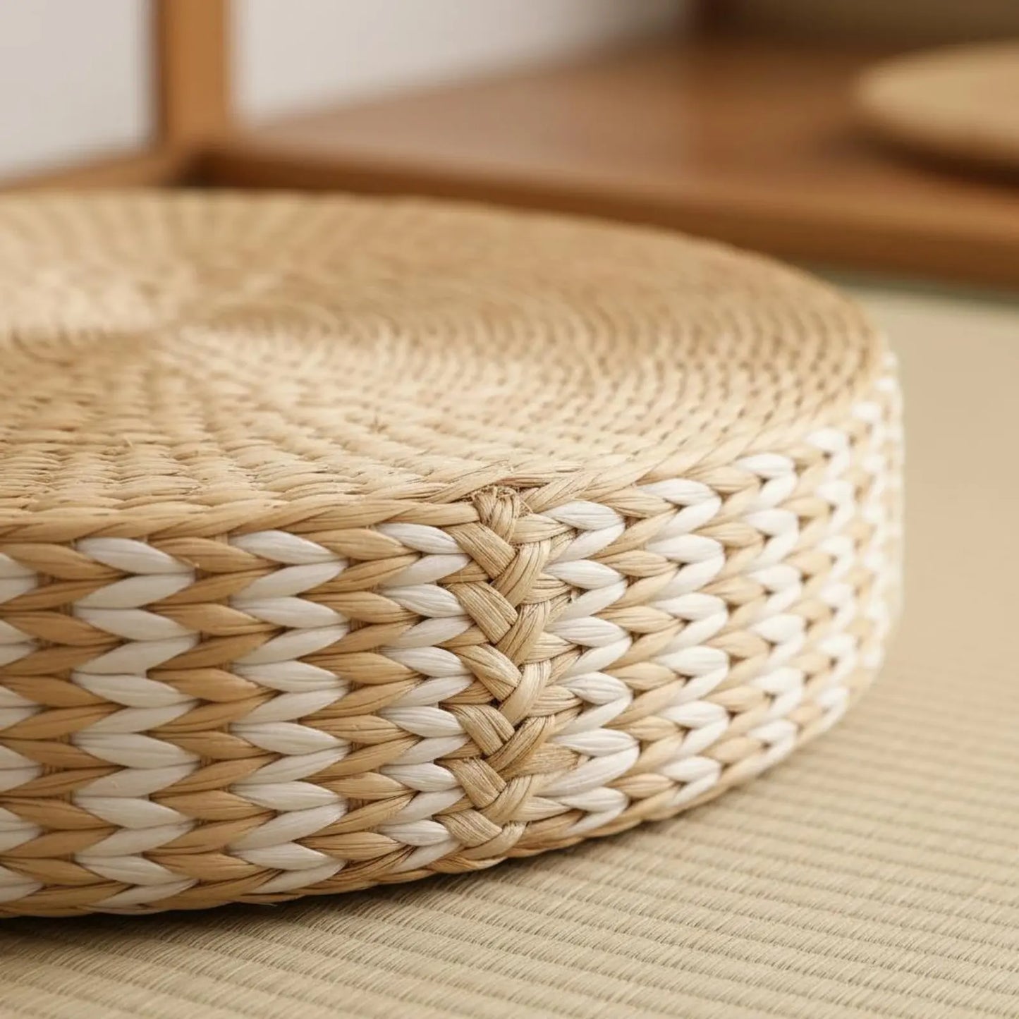 Woven Woven Mat Meditation Cushion Pillow Multi-Function Straw Woven Mat Pillow Round Straw Floor Pillow Breathable Round Woven Pouf