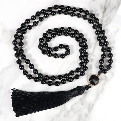 Necklace: Black Obsidian Onyx Mala Necklace - 108 Beads Yoga Jewelry