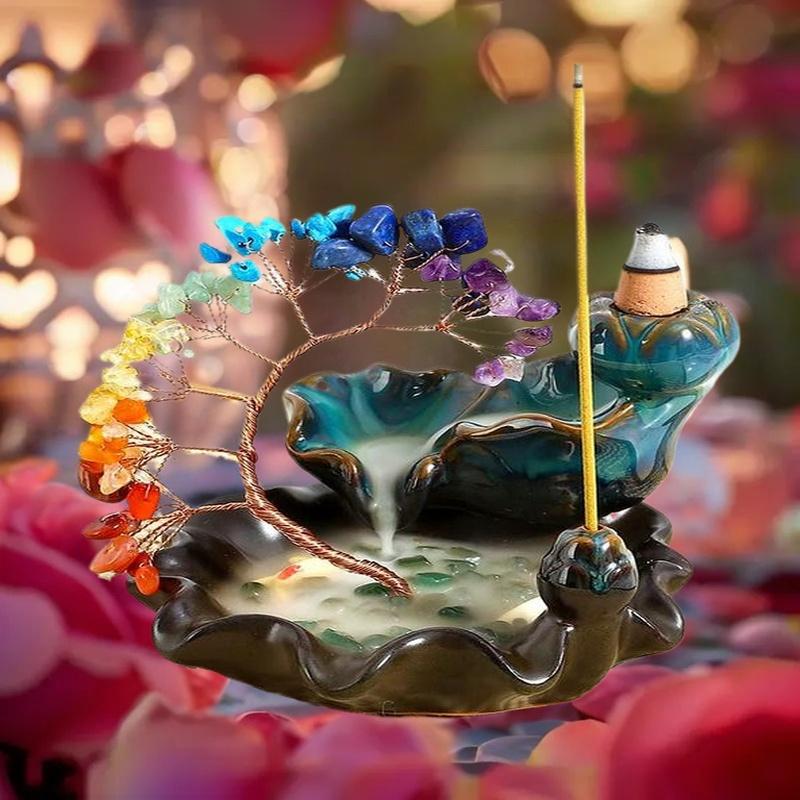 Healing Stones: 7 Chakra Crystal Tree Incense Burner for Wealth & Good Luck