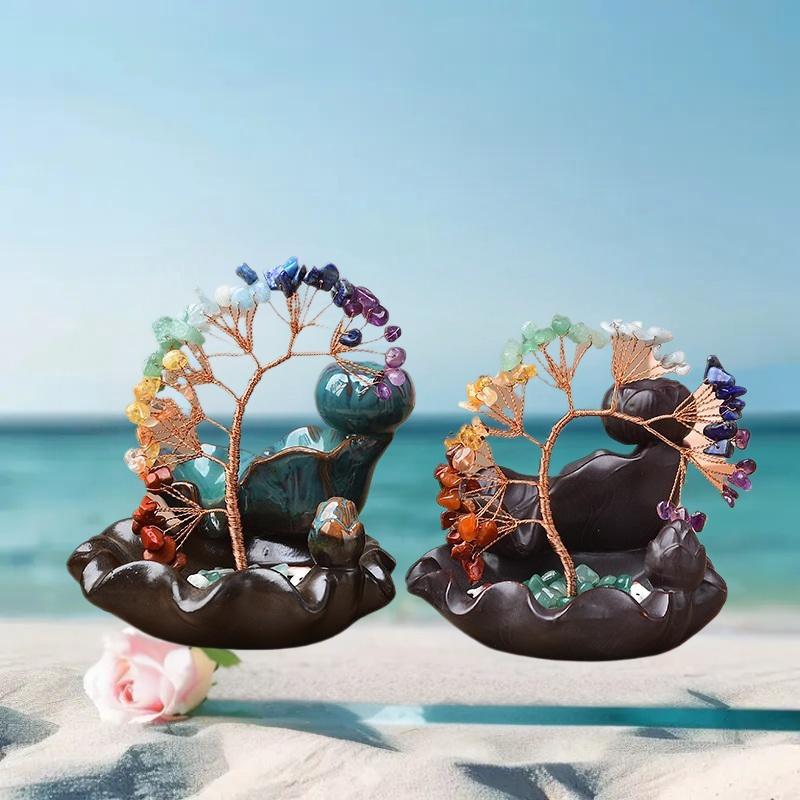 Healing Stones: 7 Chakra Crystal Tree Incense Burner for Wealth & Good Luck