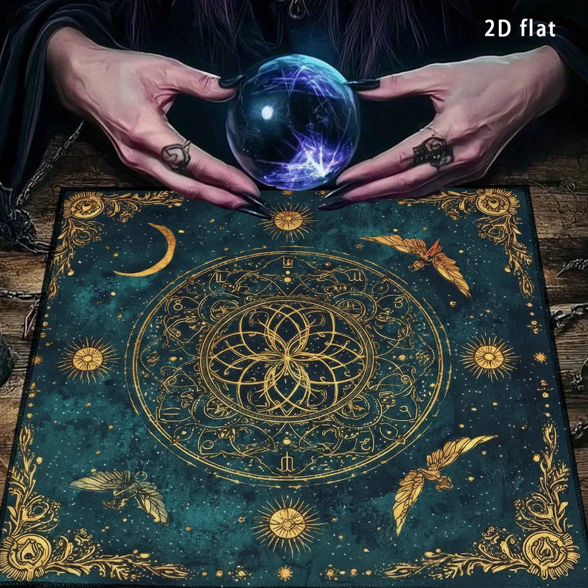 Tarot Tablecloth Sun & Moon Divination Altar Cloth Flower of Life Night Sky Tarot Cloth Astrology Universe Golden Star Tarot Mat