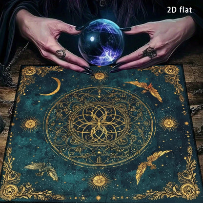 Tarot Tablecloth Sun & Moon Divination Altar Cloth Flower of Life Night Sky Tarot Cloth Astrology Universe Golden Star Tarot Mat
